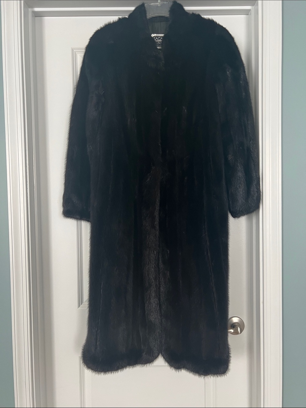 Saga Furs Black Full-Length Mink Coat with Classic Collar